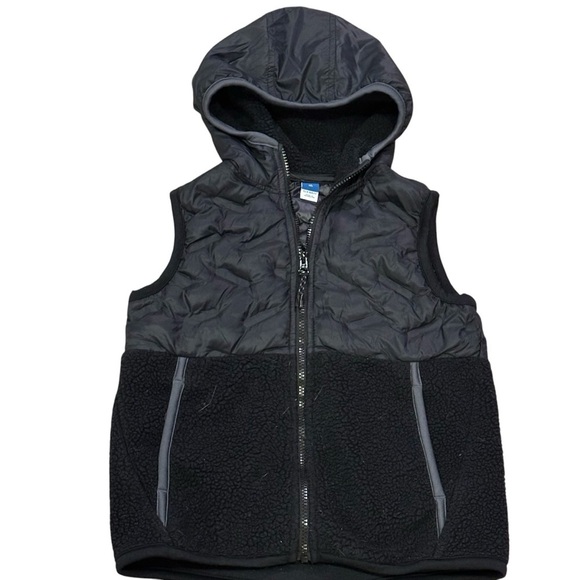 Old Navy Other - Old Navy Kids Fleece Lined Quilted Vest Hoody Black Pockets Sz 8 EUC
